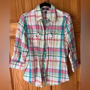 Chaps Pink and Green Plaid Shirt